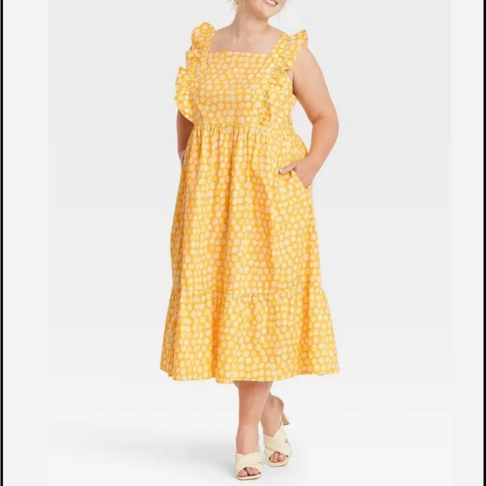 Who What Wear Yellow Polka Dot Midi Dress
